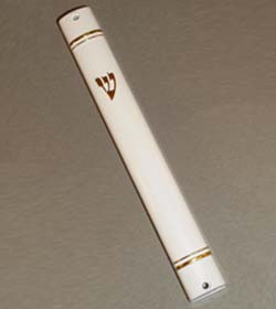 Mezuzah Case Plastic with Gold Shin